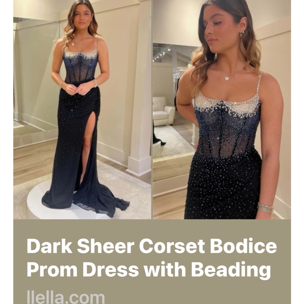 Elegant Black Corset Bodice Prom Dress with Beading